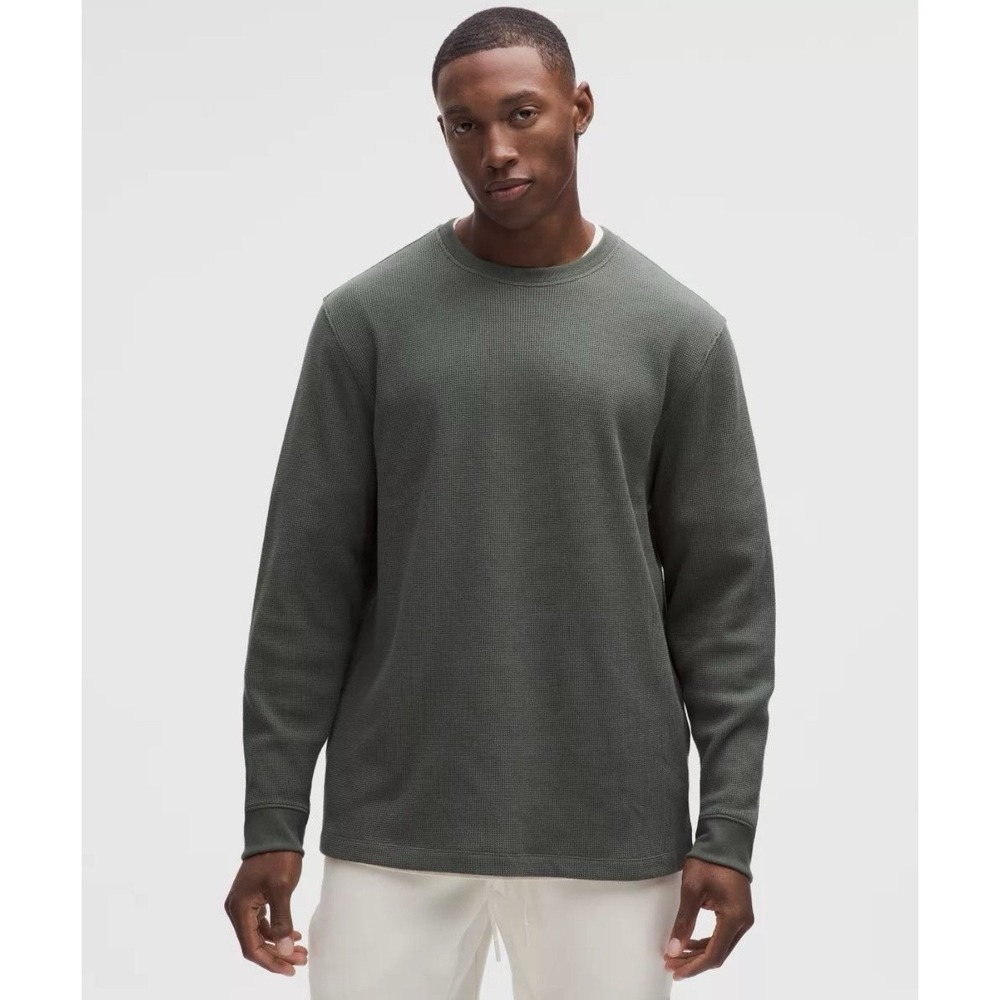 Lululemon Coolmax Sweater Mens XL Green Waffle Textured Knit Pullover Shirt EUC